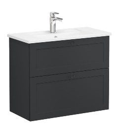 Vitra Root Classic 68677 Lavabo Dolabı, Çift Çekmeceli, 80 Cm, Dar, Mat Grafit, Köşeli Lavabolu